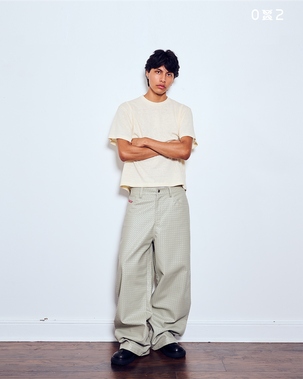 "Pearl Grey" Woven Leather Pants