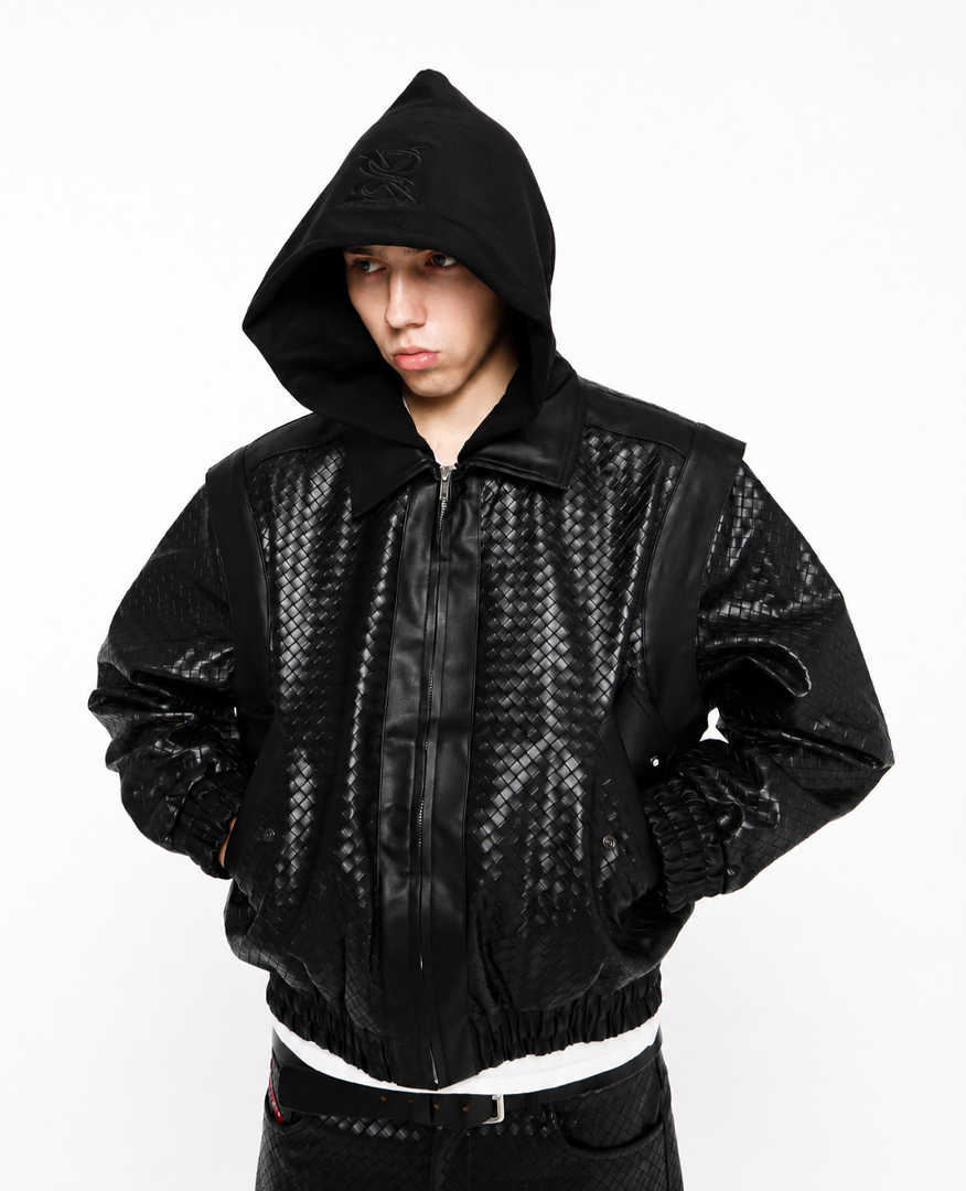 "Stealth Black" Woven Leather Jacket