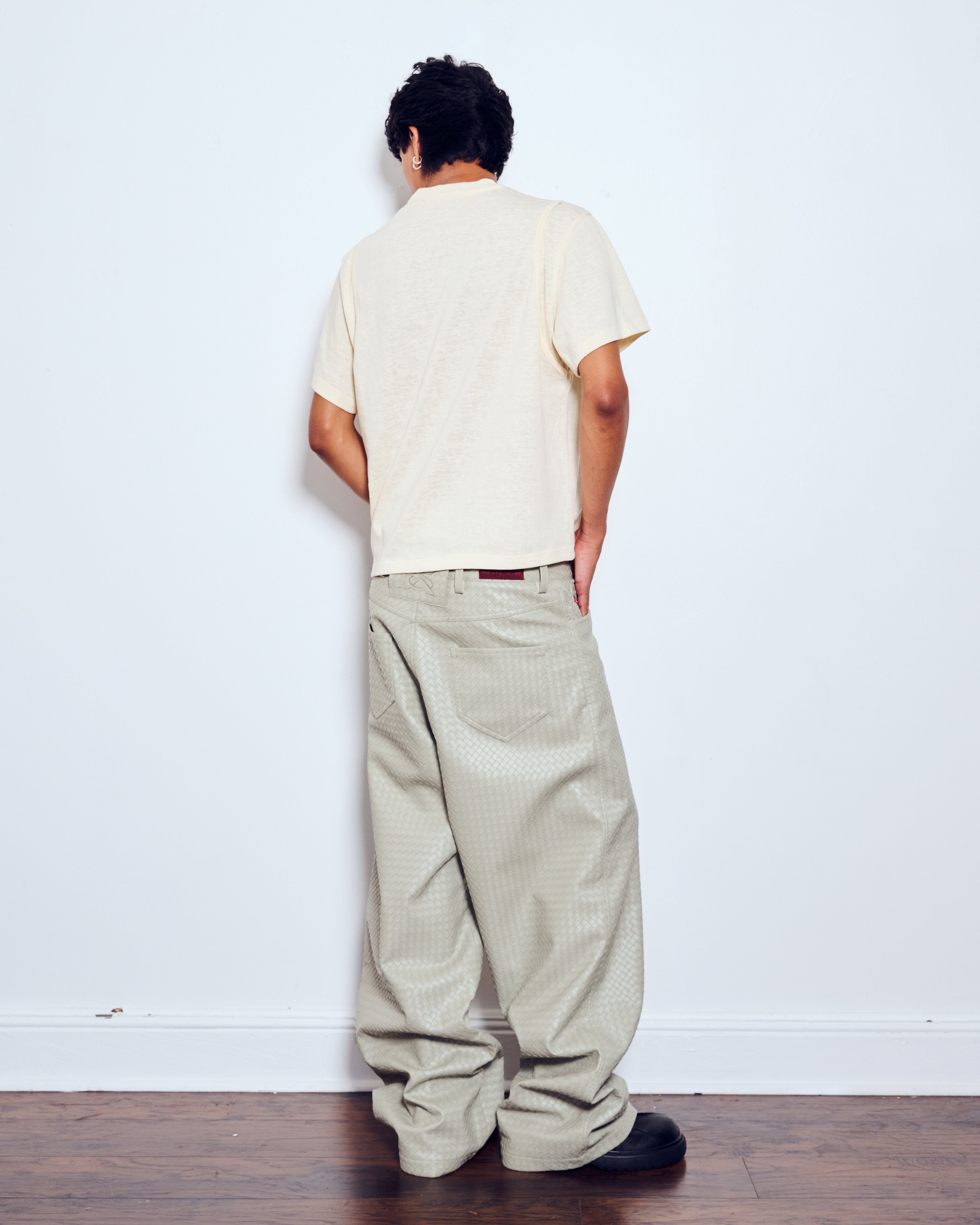 "Pearl Grey" Woven Leather Pants