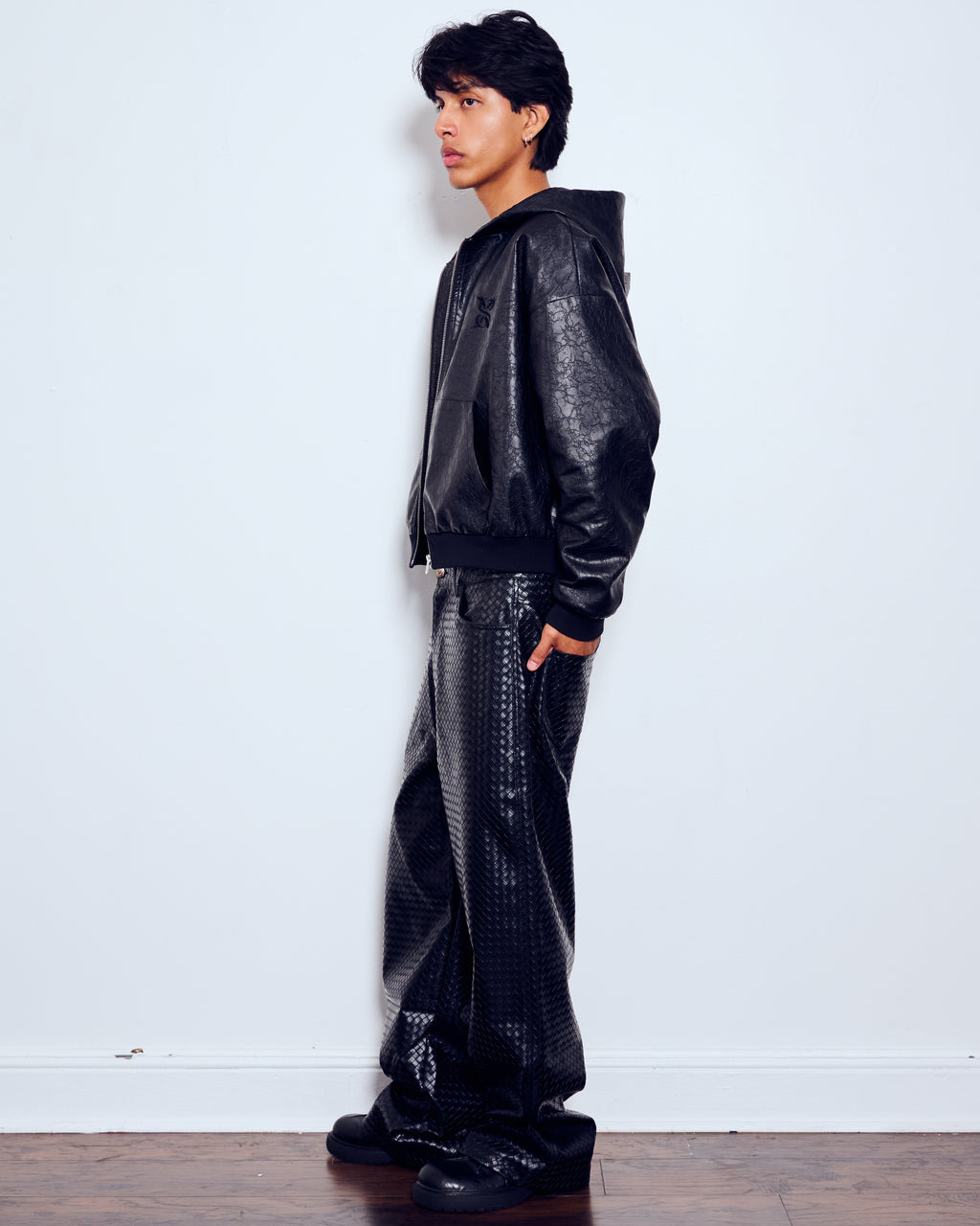 "Stealth Black" Woven Leather Pants