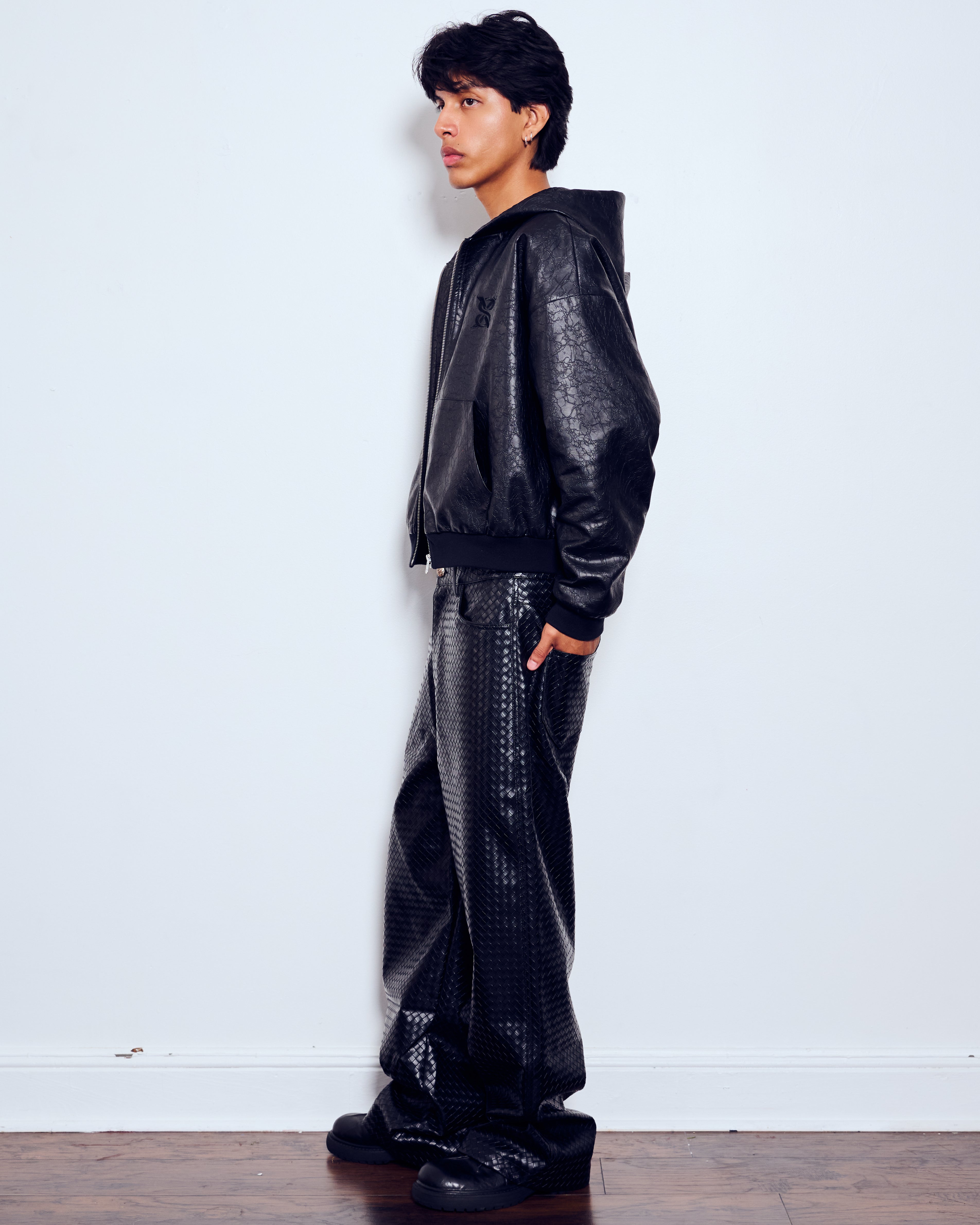 "Stealth Black" Woven Leather Pants