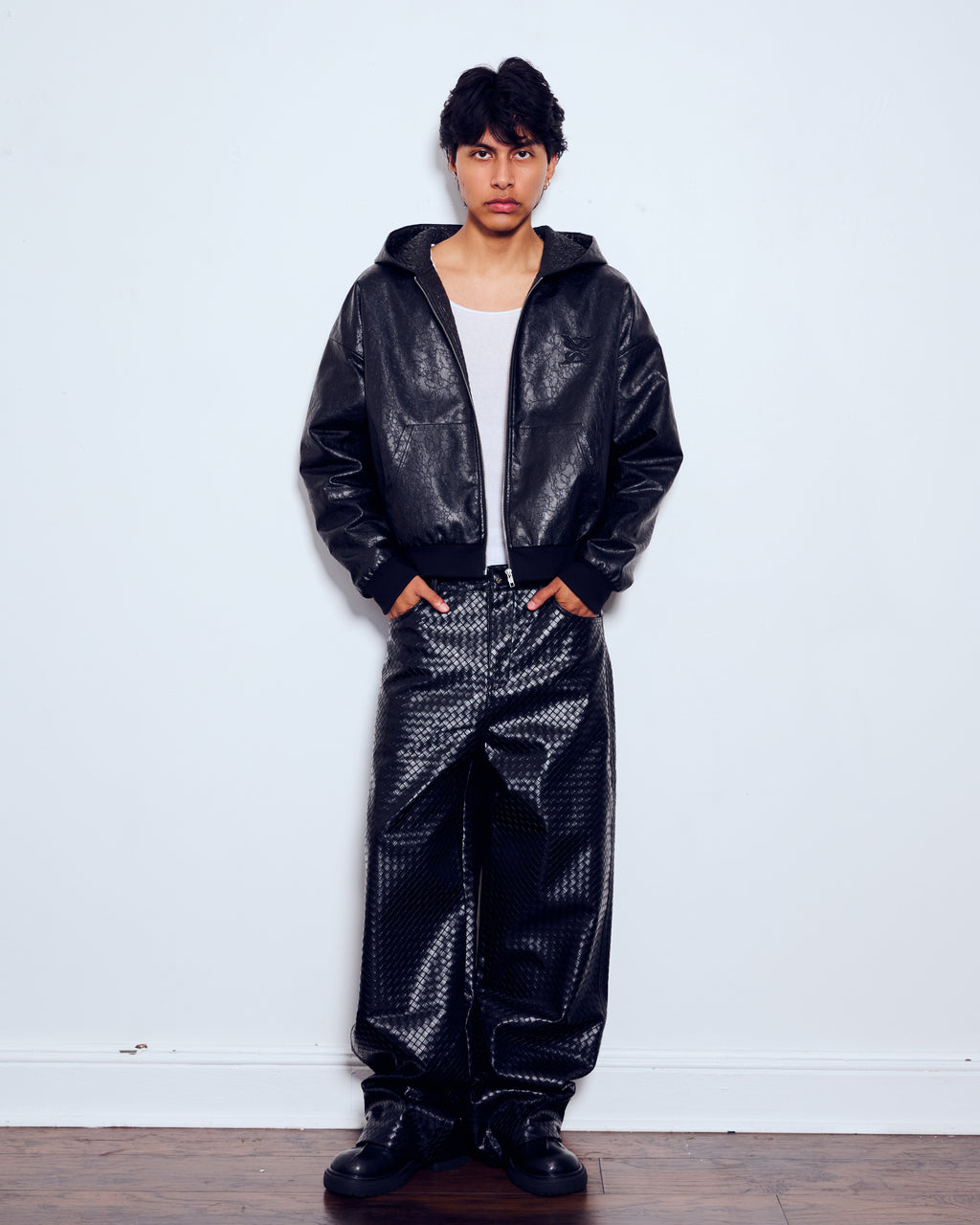 Crackle Leather Zip Up