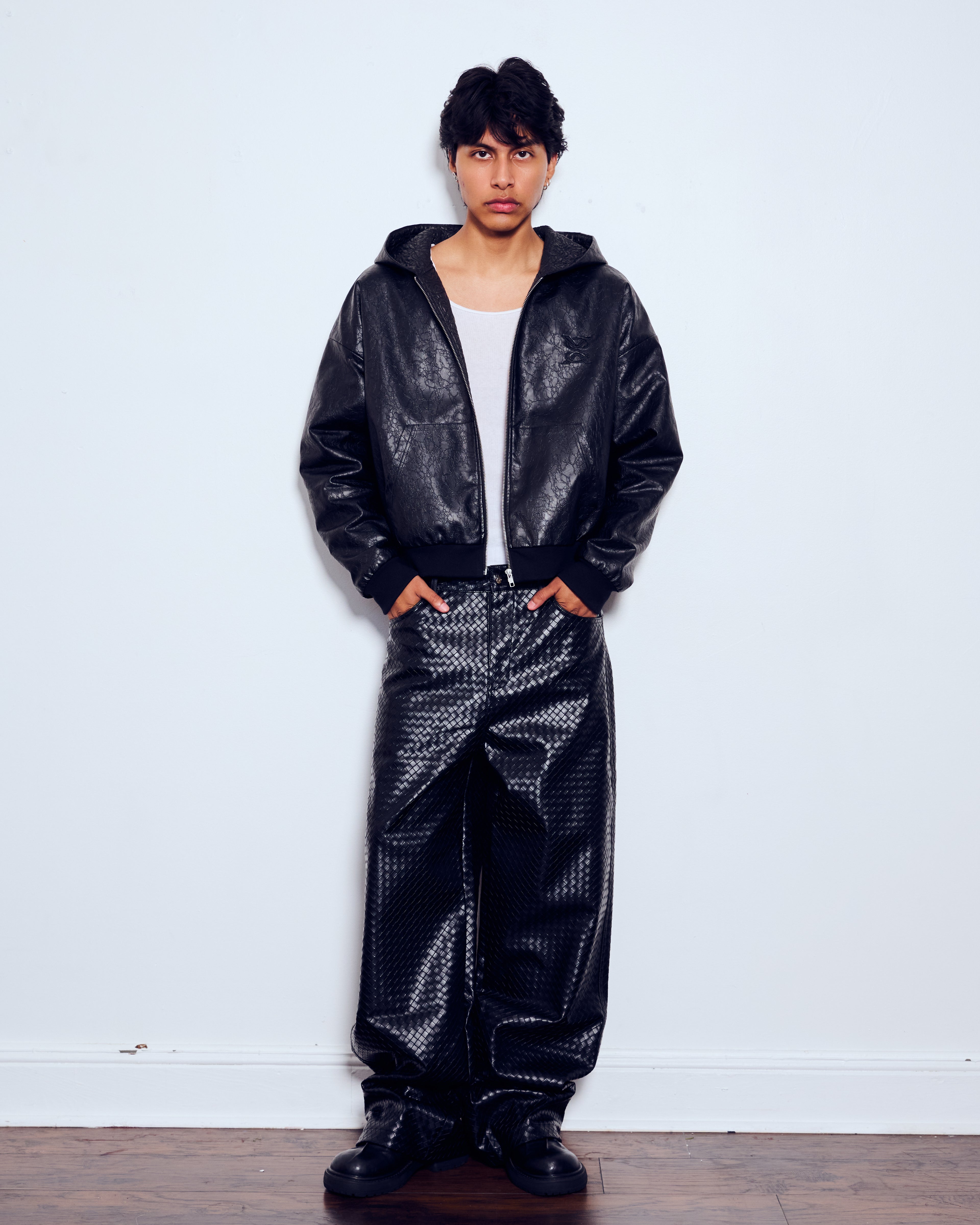 Crackle Leather Zip Up