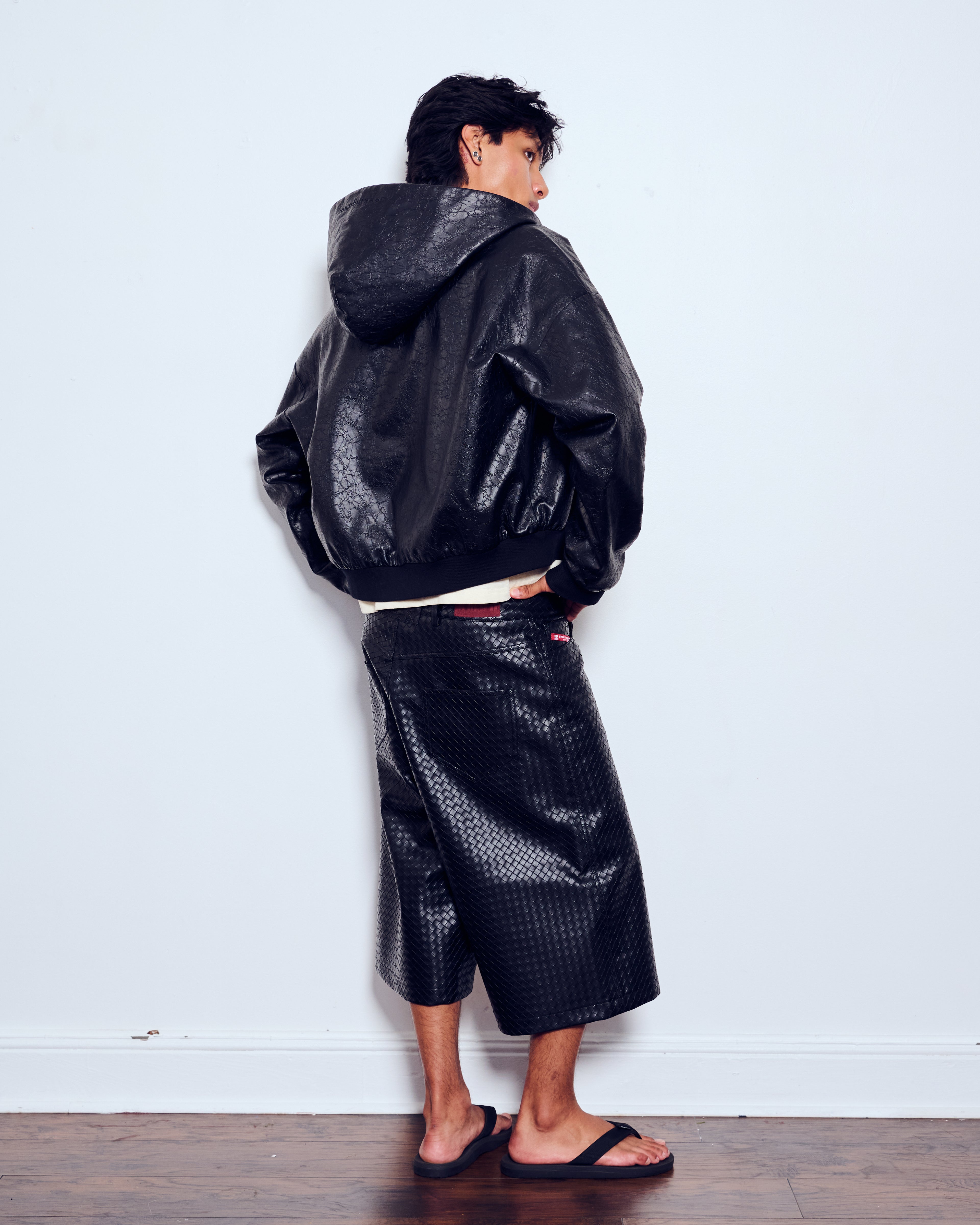 Crackle Leather Zip Up