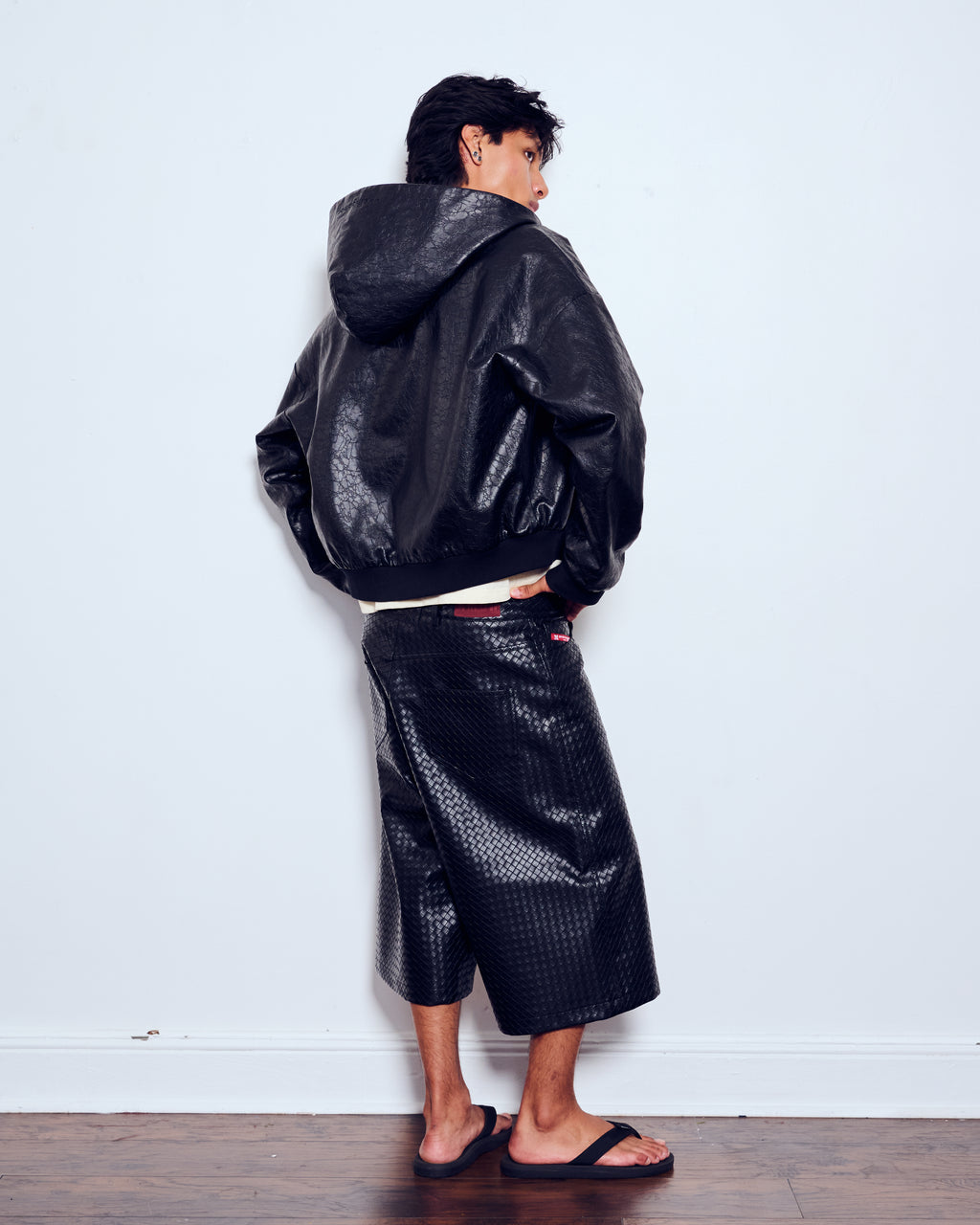 "Stealth Black" Woven Leather Shorts