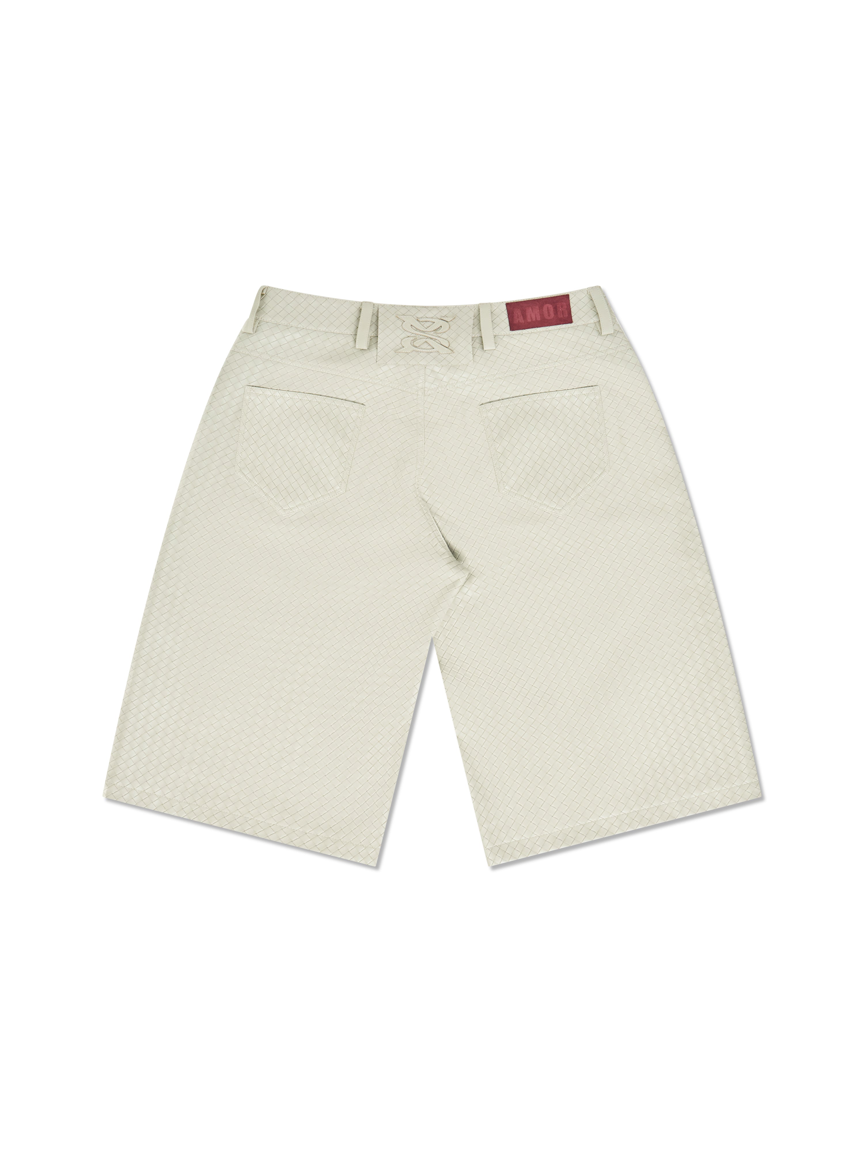 "Pearl Grey" Woven Leather Shorts
