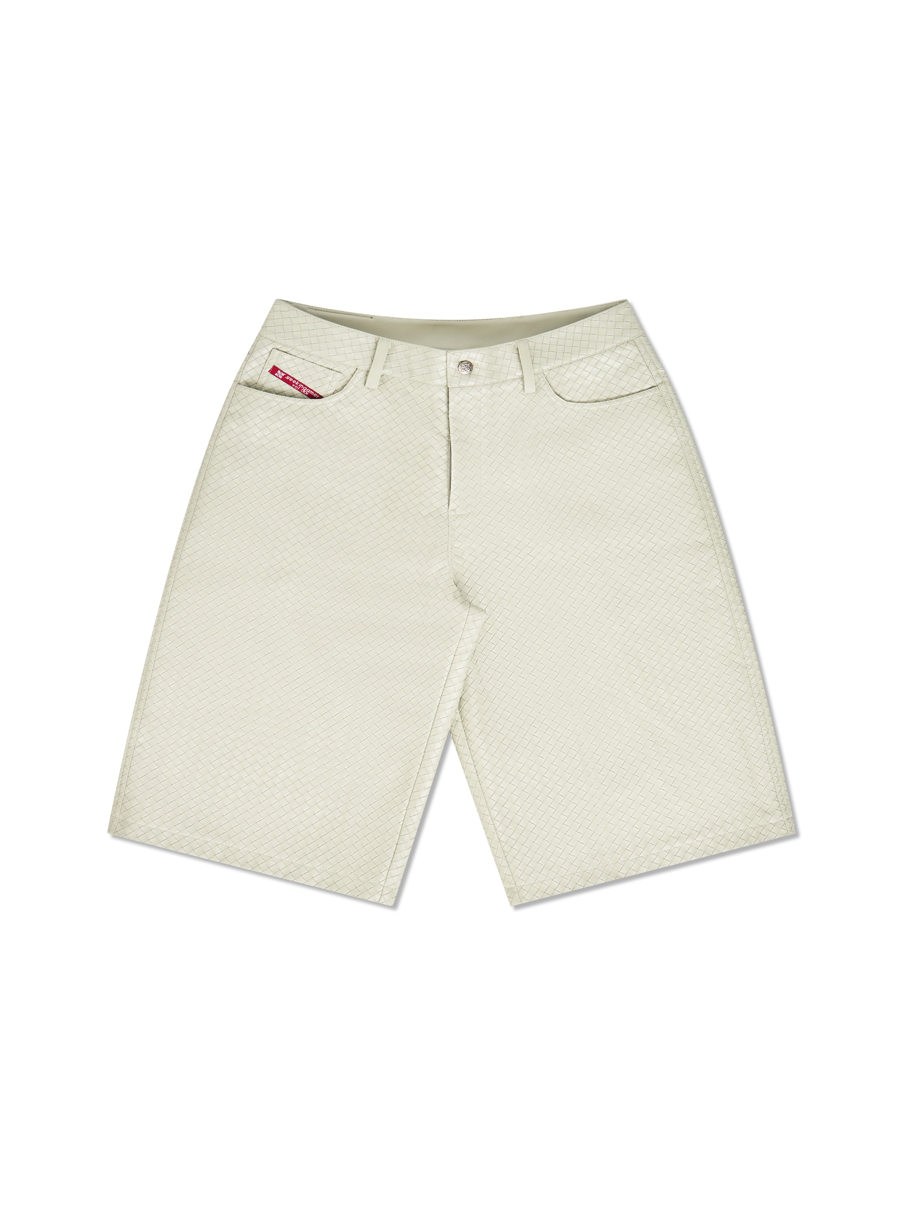 "Pearl Grey" Woven Leather Shorts