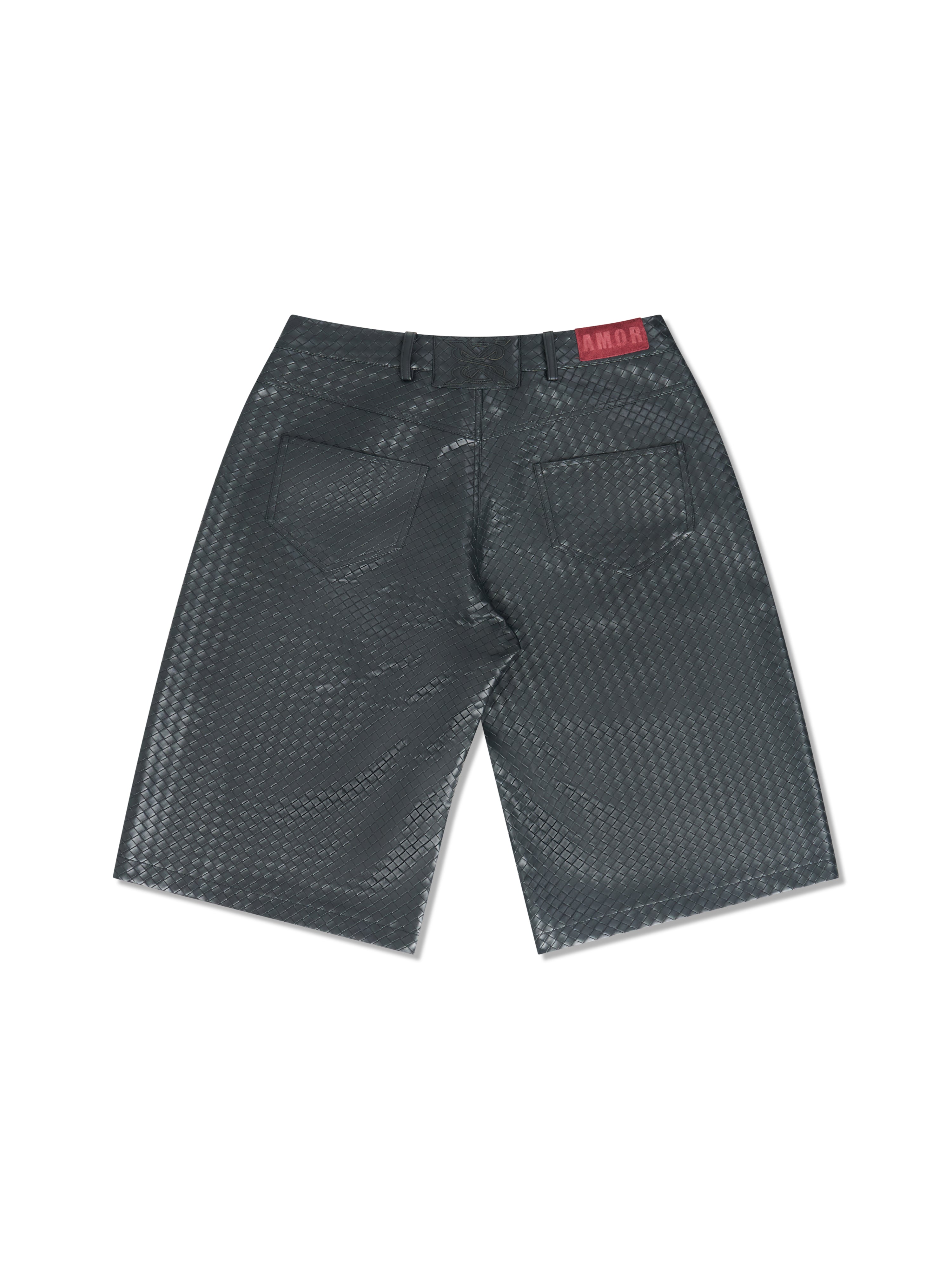 "Stealth Black" Woven Leather Shorts