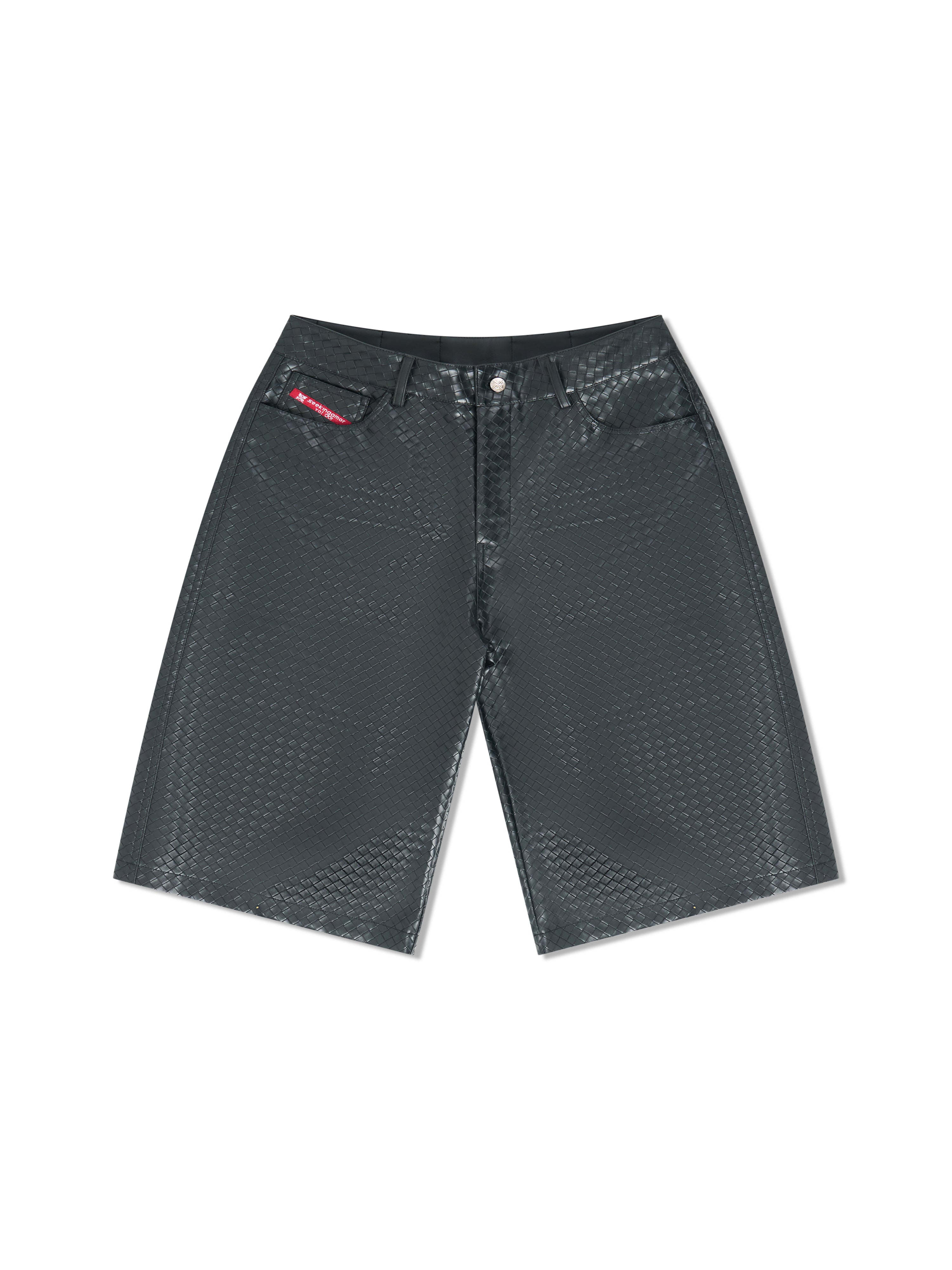 "Stealth Black" Woven Leather Shorts