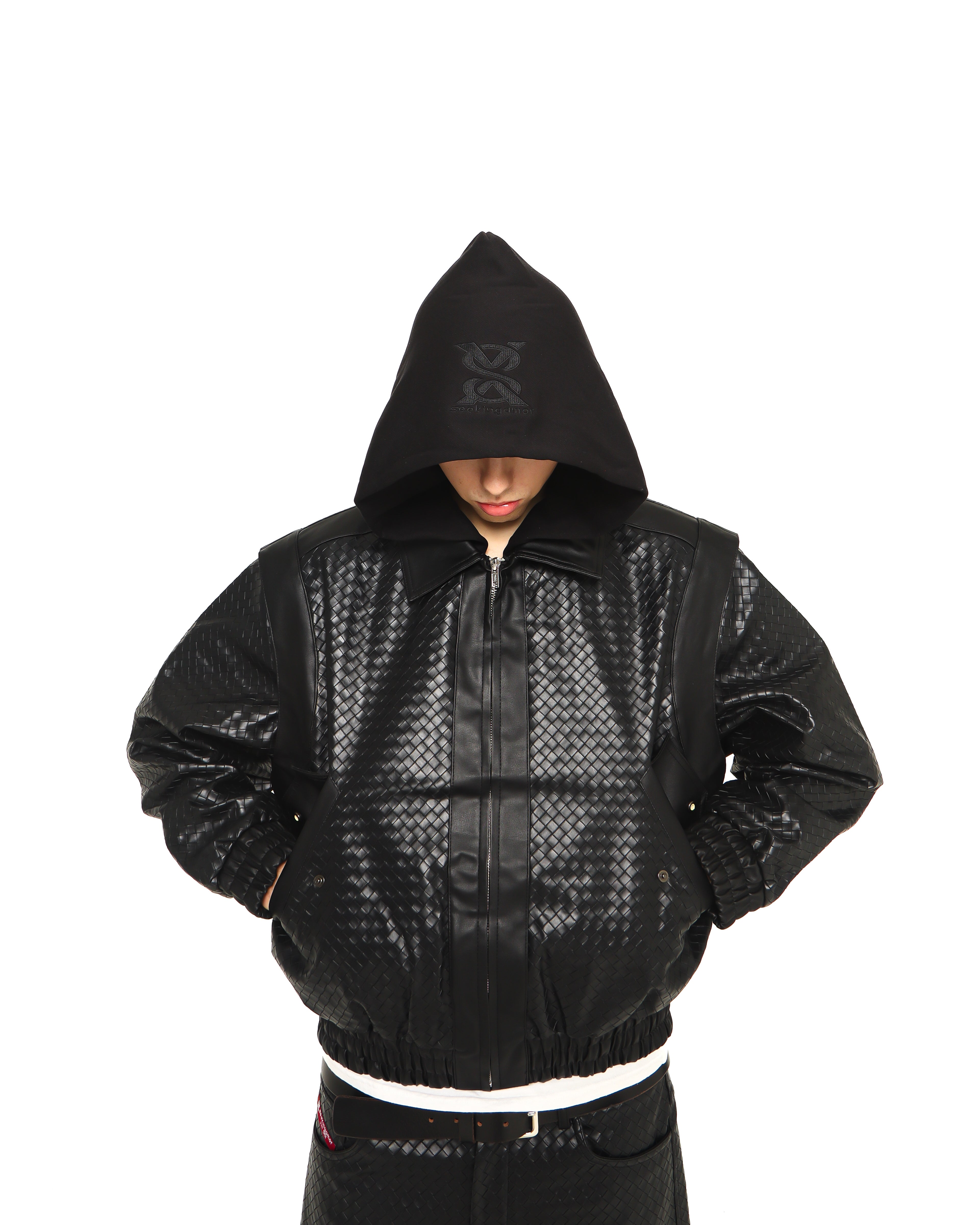 SEEKINGAMOR Woven Leather Jacket