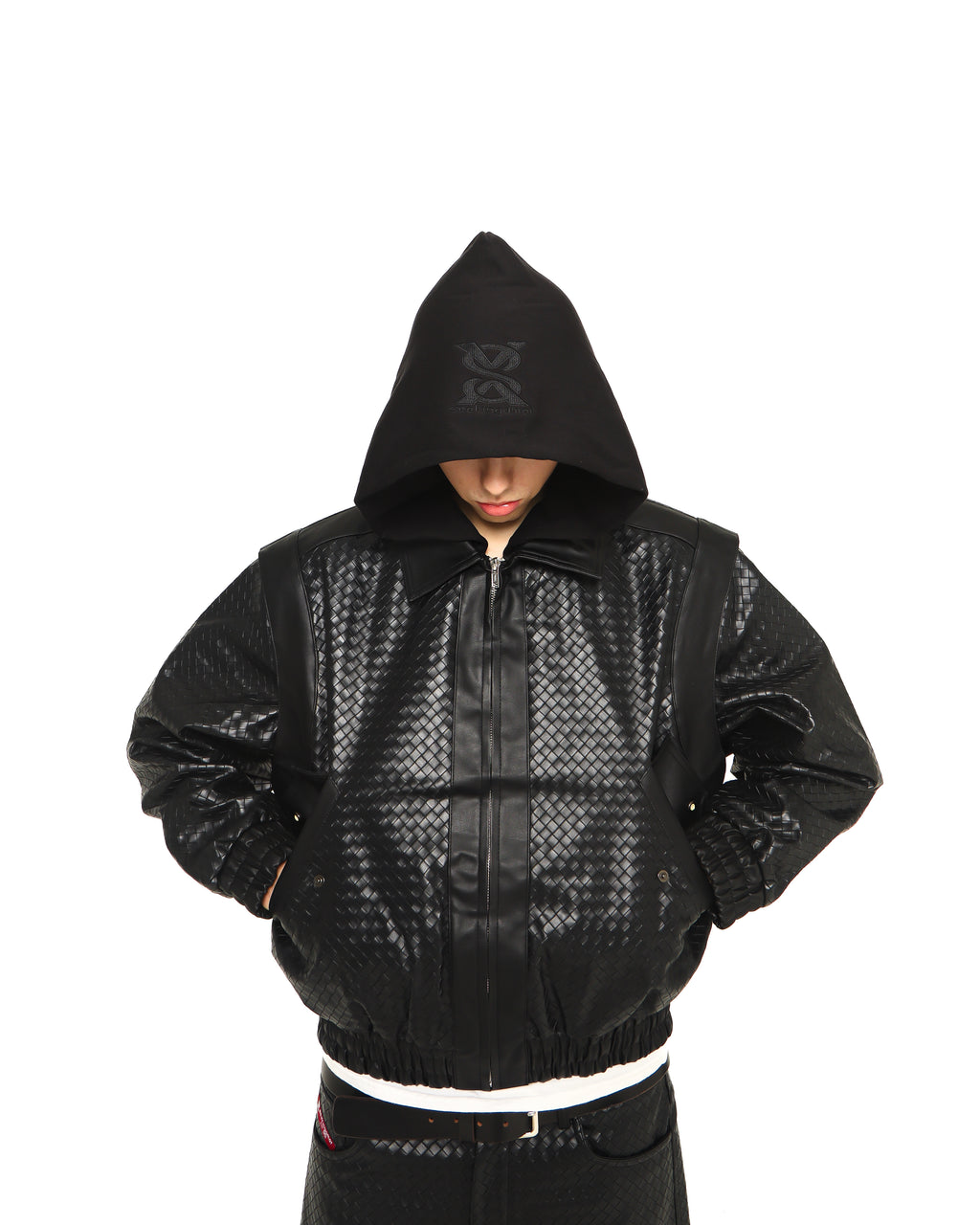 SEEKINGAMOR Woven Leather Jacket