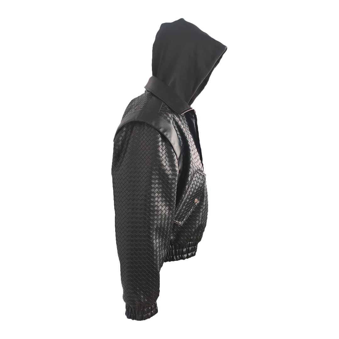 SEEKINGAMOR Woven Leather Jacket